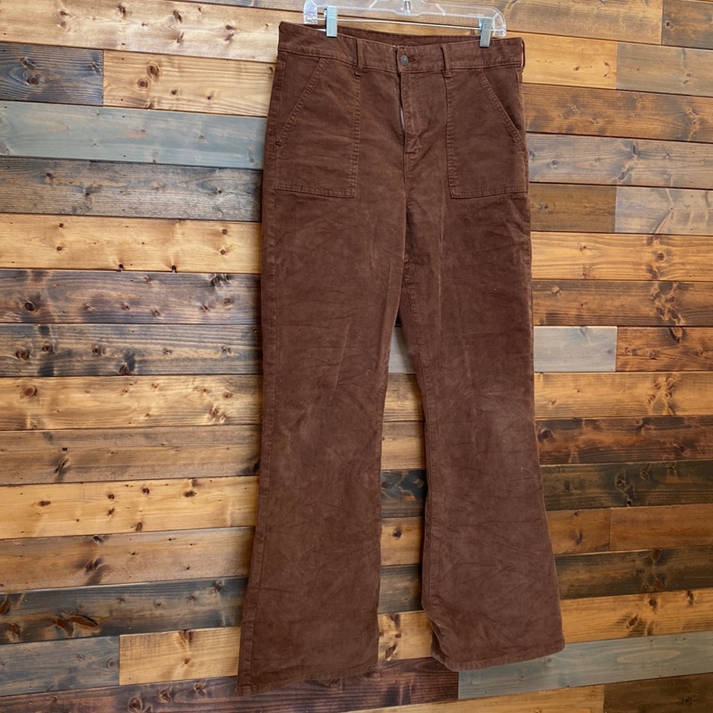 american eagle super high rise stretch brown flare jeans
